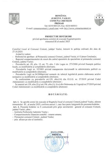 PHCL  aprobare cont executie bugetara tr 3 an 20225