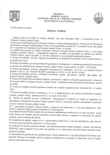 Proces verbal sedinta ordinara CL  Octombrie