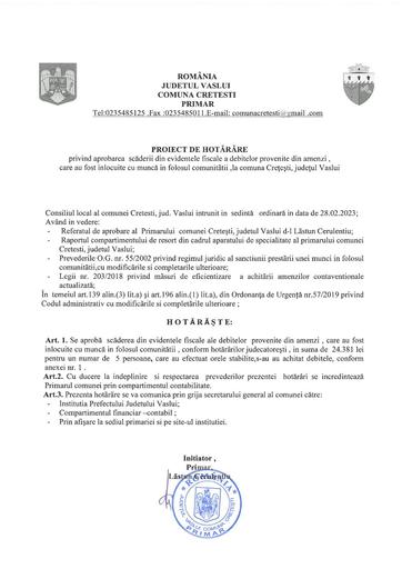 Proiect de hotarare scadere debite  amenzi