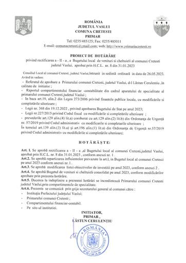 Proiect de hotarare rectificare buget local  2