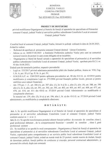 Proiect HCL  modificare organigrama si stat de functii