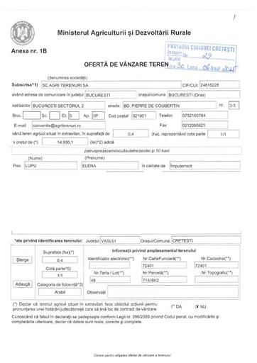 Oferta vanzare teren SC Agri Terenuri