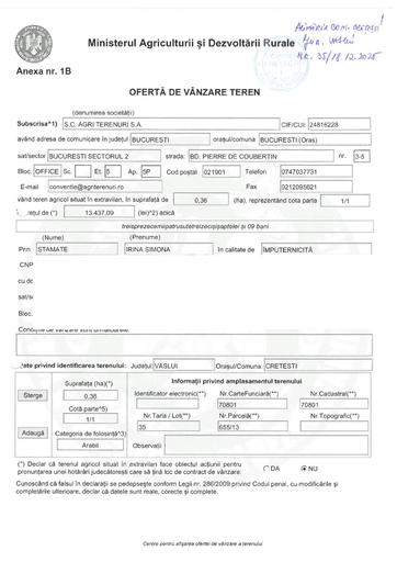 Oferta vanzare teren   Agri  Terenuri