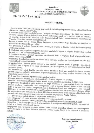 Proces verbal sedinta de indata din 09 01 2026
