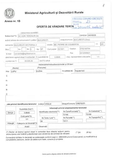 Oferta vanzare teren SC Agri Terenuri 1