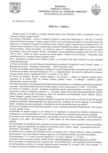 Proces verbal sedinta CL luna oct 2025