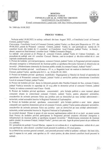 PROCES VERBAL SEDINTA LUNA AUGUST 2022