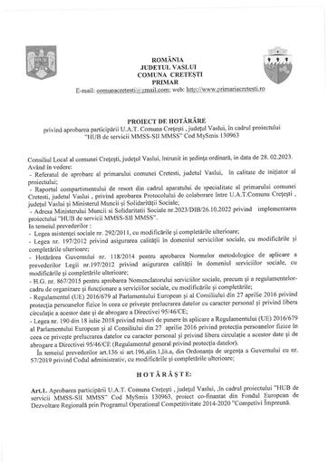 Proiect de hotarare  participare uat la proiect MMSS